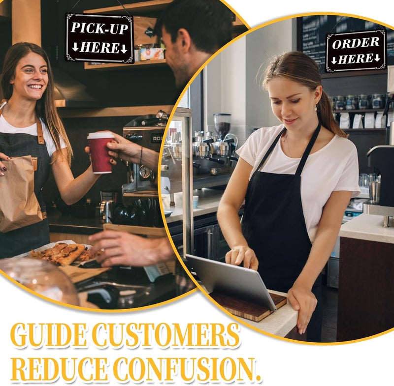 LUHIMO 1Pack Order Here Pick Up Here Signs, Double-Sided Durable PVC Modern Order Here with Arrow Hanging Sign for Restaurant, Cafes, Bakery, Ice Cream Stand And Bars Counter - Image 4